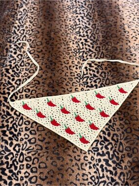 Crochet Triangle Bandana with Red Chili Motif
